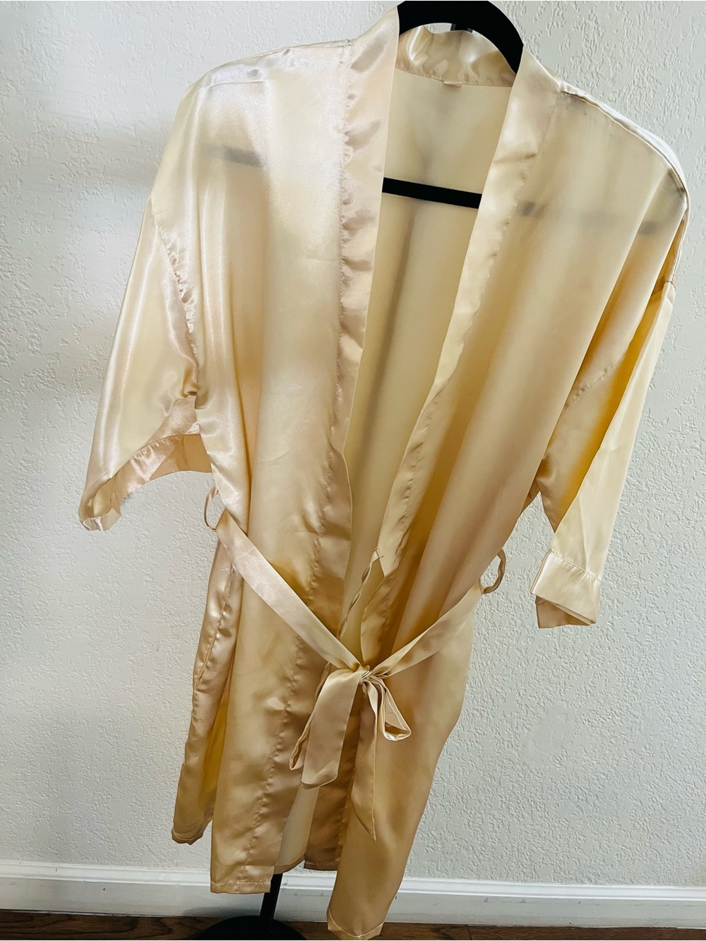 Silky Cream Satin Robe with Belt-size-L